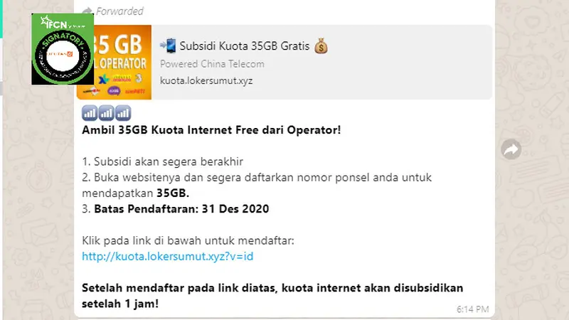 Cek Fakta Liputan6.com menelusuri klaim informasi pendaftaran mendapat subsidi kuota internet 35 GB