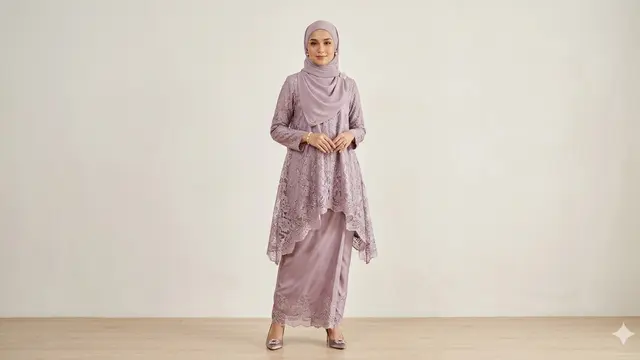 Model Baju Lebaran 2026; Tunik Kurung Melayu Kontemporer. Foto: AI