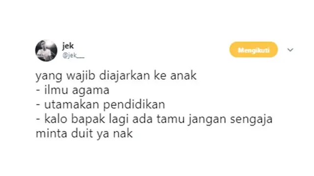 Cuitan kocak (Sumber: Twitter/ @Jek__)