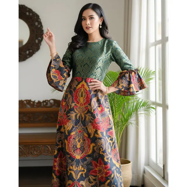 Maxi Dress Lengan Lonceng Ruffle