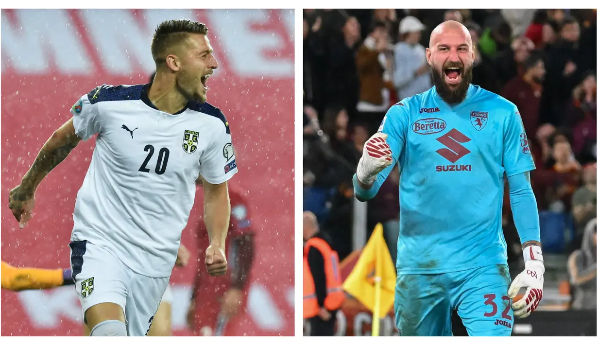 Sergej (kiri) dan Vanja Milinkovic-Savic. Keduanya Sama-sama akan membela Serbia di Piala Dunia 2022 dengan posisi yang berbeda. Sang kakak Sergej Milinkovic-Savic yang berusia 27 tahun dan kini tengah membela Lazio menjadi andalan di posisi gelandang tengah, sementara sang adik Vanja Milinkovic-Savic yang berusia 25 tahun dan kini tengah bermain bersama Torino menjadi andalan di posisi penjaga gawang. (Kolase AFP)
