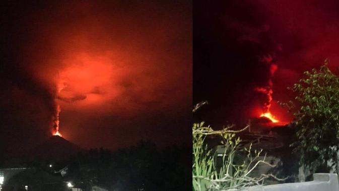 Penampakan abu vulkanik Gunung Soputan di malam hari. (Yoseph Ikanubun/ )