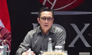 Direktur Utama PT Bursa Efek Indonesia (BEI) periode 2026–2030, Jeffrey Hendrik dalam Konferensi Pers RUPST BEI, Senin (29/6/2026). (Foto: Liputan6.com/Tira Santia)