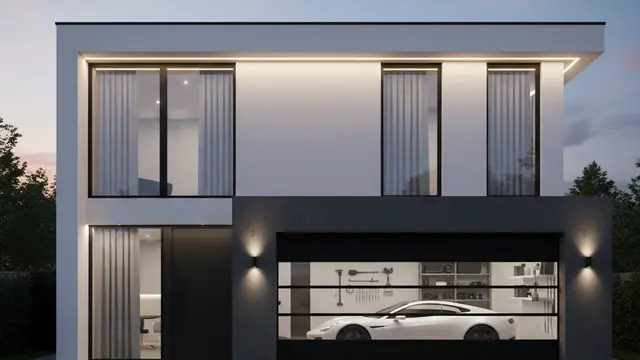 Rumah Modern Monokrom dengan Garasi Rapi