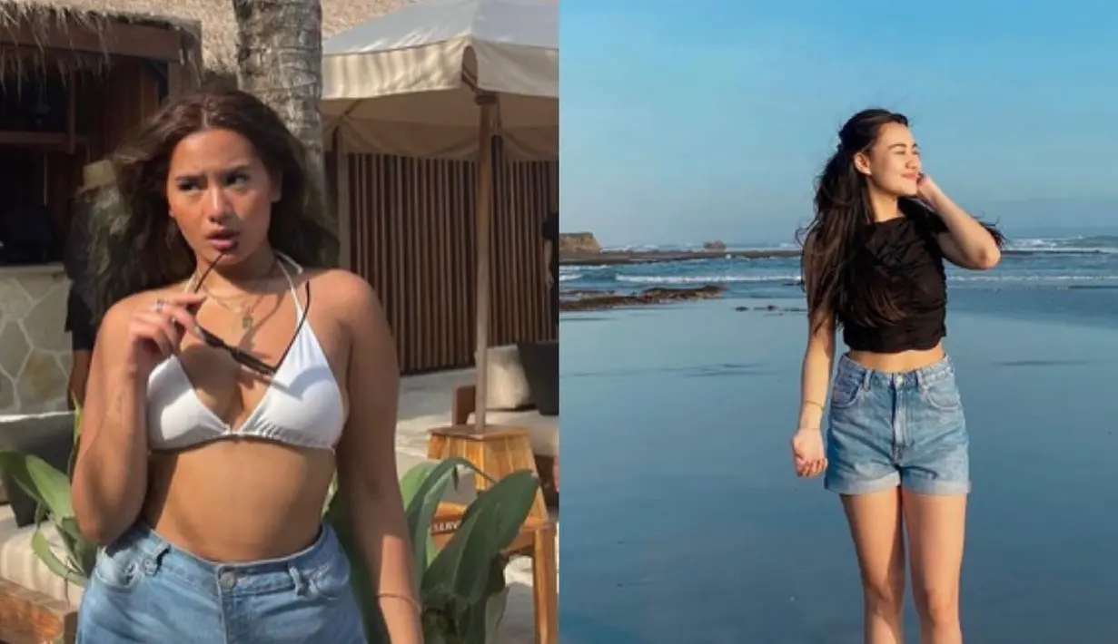 Sama-sama dengan short pants denim, Zahwa memadukannya dengan bra top putih, sementara Aaliyah dengan atasan hitam tanpa lengan crop top. [@zahwamassaid/@aaliyah.massaid]