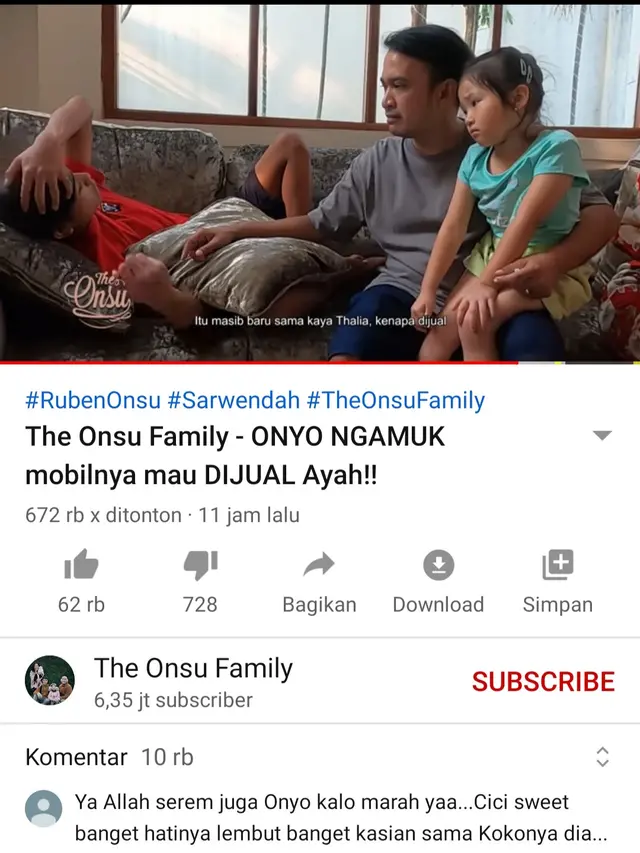 Unggahan Ruben Onsu. (Foto: YouTube The Onsu Family)