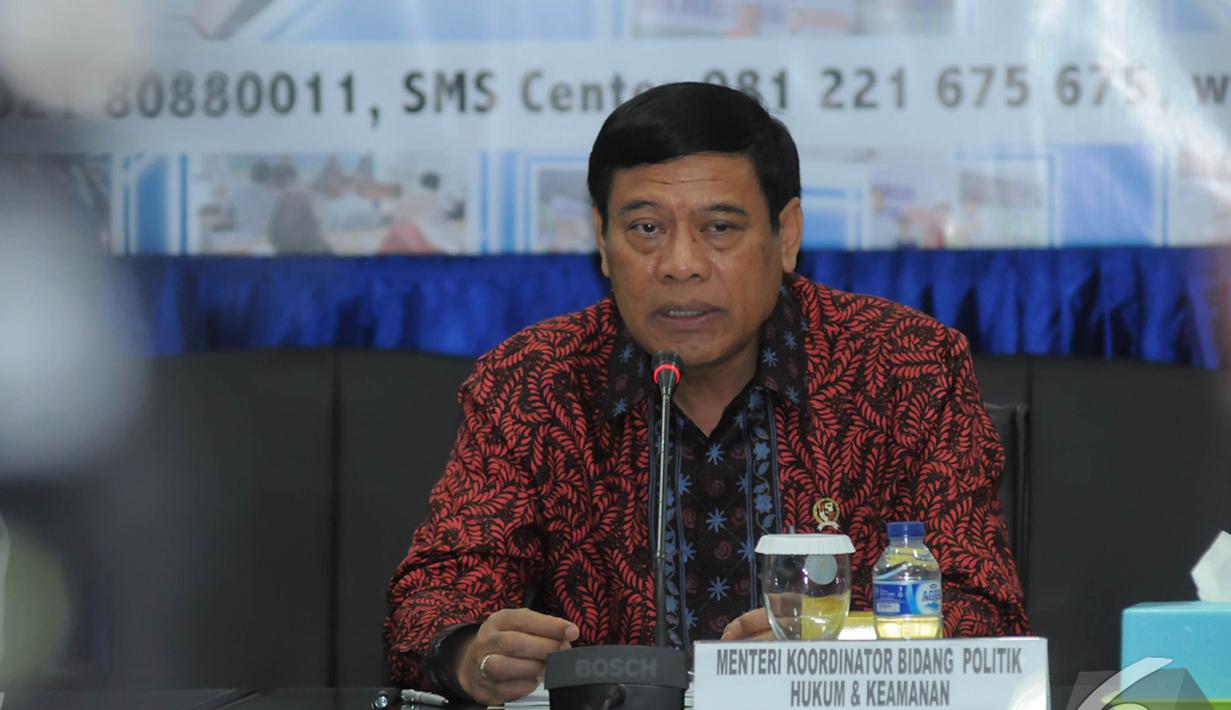 Turut hadir dalam acara refleksi akhir tahun 2014 BNN, Menkopolhukam Tedjo Edi Purjianto, Jakarta, Selasa (23/12/2014). (Liputan6.com/Herman Zakharia) 
