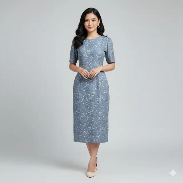 Model Dress Batik Lengan Pendek Motif Minimalis Warna Pastel. Gemini