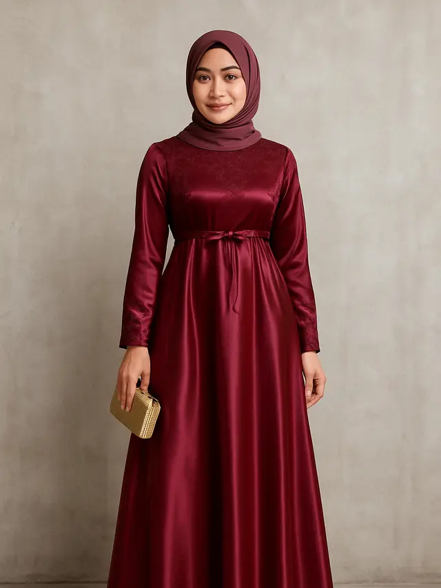 Gamis Empire Waist Berbahan Satin atau Silk (Foto: Rizka Nur Laily via ChatGPT)