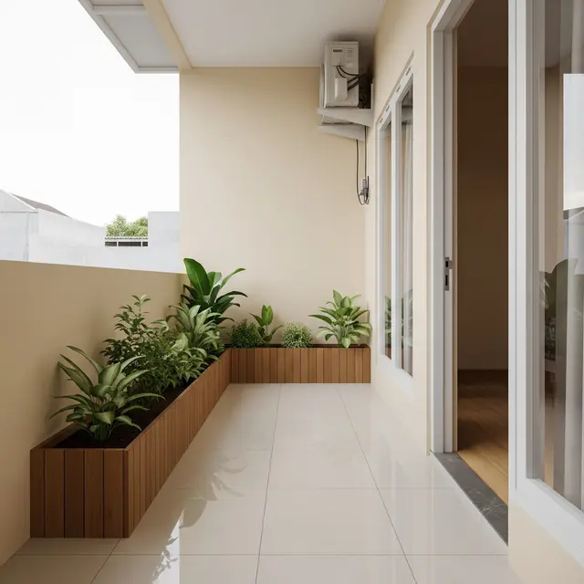 Desain Teras Ramah Balita dengan Kebun Mini Model Teras dengan Kebun Mini dalam Kotak Tanam