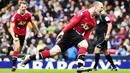 Selebrasi gol striker Manchester United Wayne Rooney ke gawang Blackburn Rovers dalam lanjutan Liga Premier, 14 Mei 2011. AFP PHOTO/GLYN KIRK