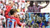Pencetak gol terbanyak La Liga Spanyol 2016-2017 pekan ke-8 dipimpin oleh striker Atletico Madrid, Antoine Griezmann dan bomber Barcelona, Luis Suarez, kedua pemain itu sudah mengoleksi enam gol. (AFP)