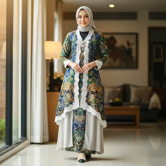 Model Gamis Batik Brokat Kombinasi Sifon