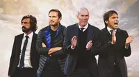 Ilustrasi - Andrea Pirlo, Frank Lampard, Zinedine Zidane, Antonio Conte (Bola.com/Adreanus Titus)