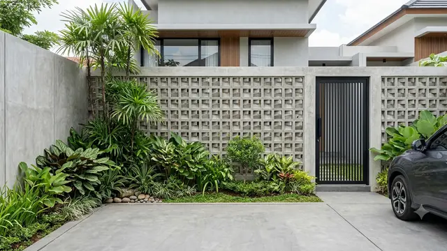 Pagar Roster Beton Ekspos untuk Rumah Minimalis. (AI Generated)