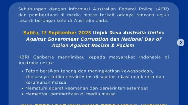 Imbauan KBRI Canberra terkait Demo Besar di Australia.