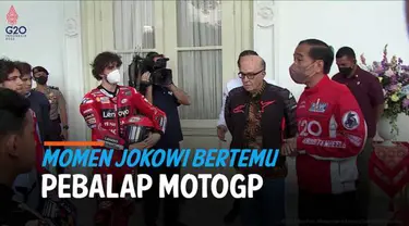 Presiden Joko Widodo menerima puluhan pebalap MotoGP di Istana Negara Rabu (16/3) pagi.