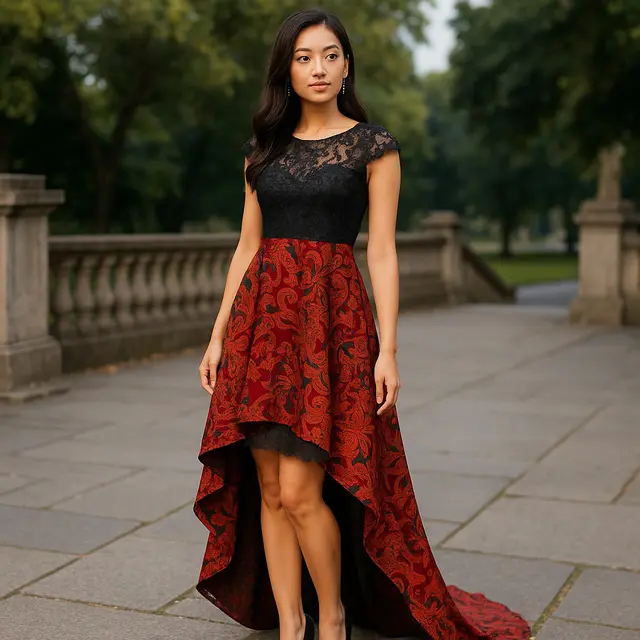 7 Model Dress Batik Brokat Warna Merah dan Hitam, Elegan Cocok untuk Acara Malam