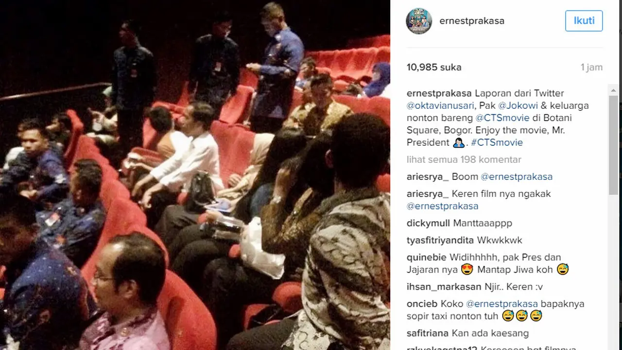 Presiden Jokowi menonton film di Bogor