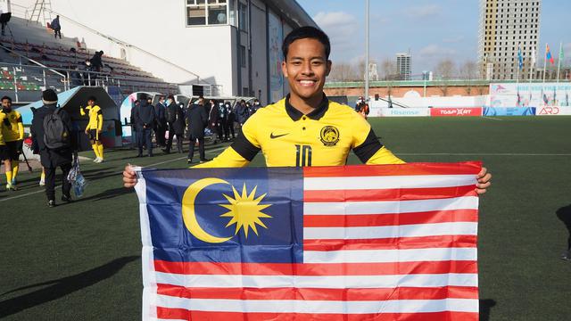 Potret penyerang Timnas Malaysia U-23, Luqman Hakim Shamsudin setelah lolos ke Piala Asia U-23 2022.