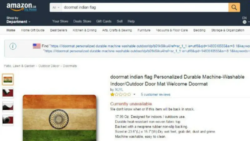 Keset bergambar Bendera India yang sempat dijual di Amazon.ca