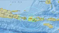 USGS menyebut gempa yang mengguncang Lombok Minggu malam memiliki magnitudo 7,2 SR, sebelum akhirnya merevisinya menjadi 6,2 SR (Credit: USGS)