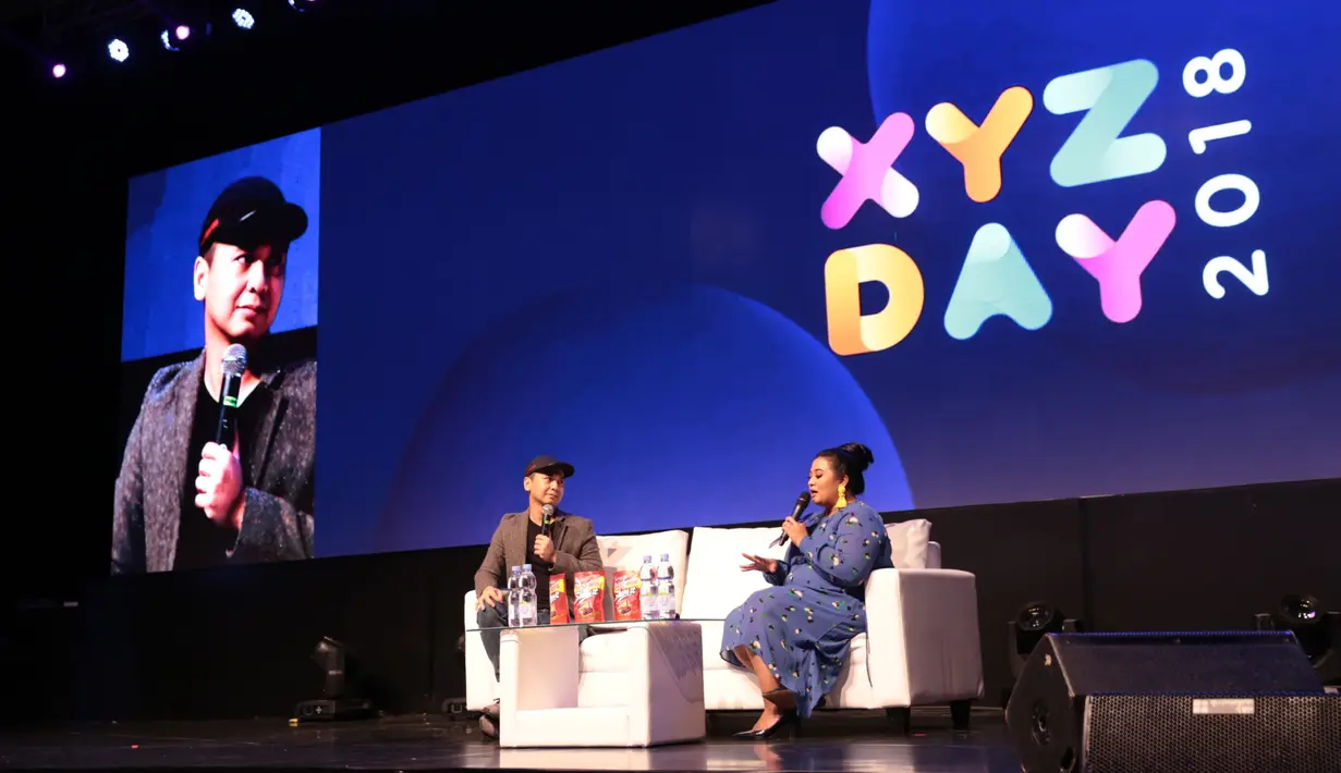 Dalam acara sekaligus ajang sebagai pengenalan bersatunya media daring terkemuka Indonesia yaitu PT Liputan Enam Dot Com dan PT Kapanlagi Dot Com Network ia bercerita tentang cara membuat konten. (Adrian Putra/Bintang.com)