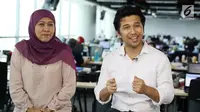 Pasangan cagub-cawagub Jawa Timur, Khofifah Indar Parawansa-Emil Elistyanto Dardak saat berkunjung ke Liputan6.com di SCTV Tower, Jakarta, Kamis (31/1).(Liputan6.com/Angga Yuniar)