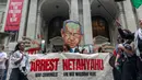 Protes ini bertepatan dengan Sidang Umum PBB yang berlangsung di kota tersebut dan dihadiri oleh Perdana Menteri Israel Netanyahu. (Alex Kent/Getty Images North America/Getty Images via AFP)