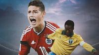 Ilustrasi - James Rodriguez dan Pele (Bola.com/Adreanus Titus)