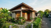 Kombinasi material fasad rumah yang tahan cuaca tropis dan tetap modern. [AI Generated]