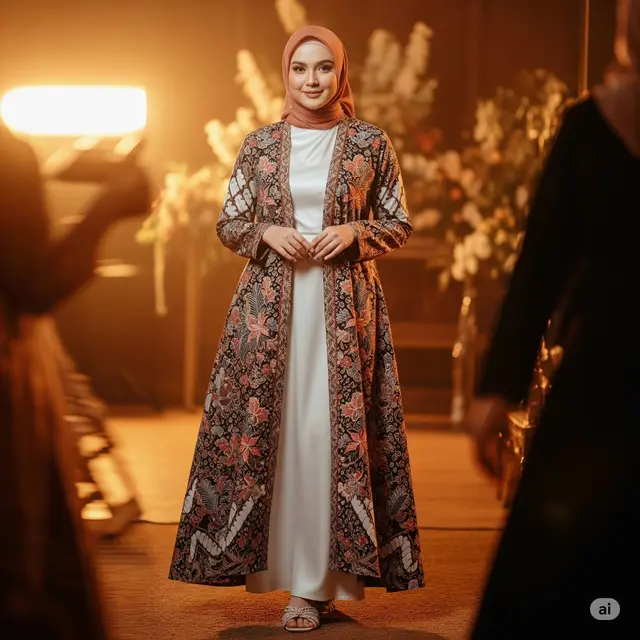 Model Baju Batik Pesta Wanita Muslim Modern. Foto: Gemini