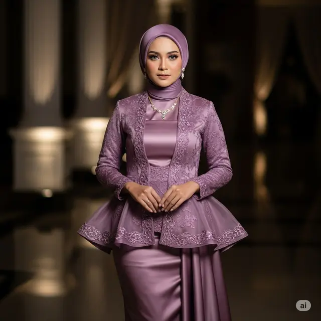 Kebaya Organza Lavender + Rok Satin Plum