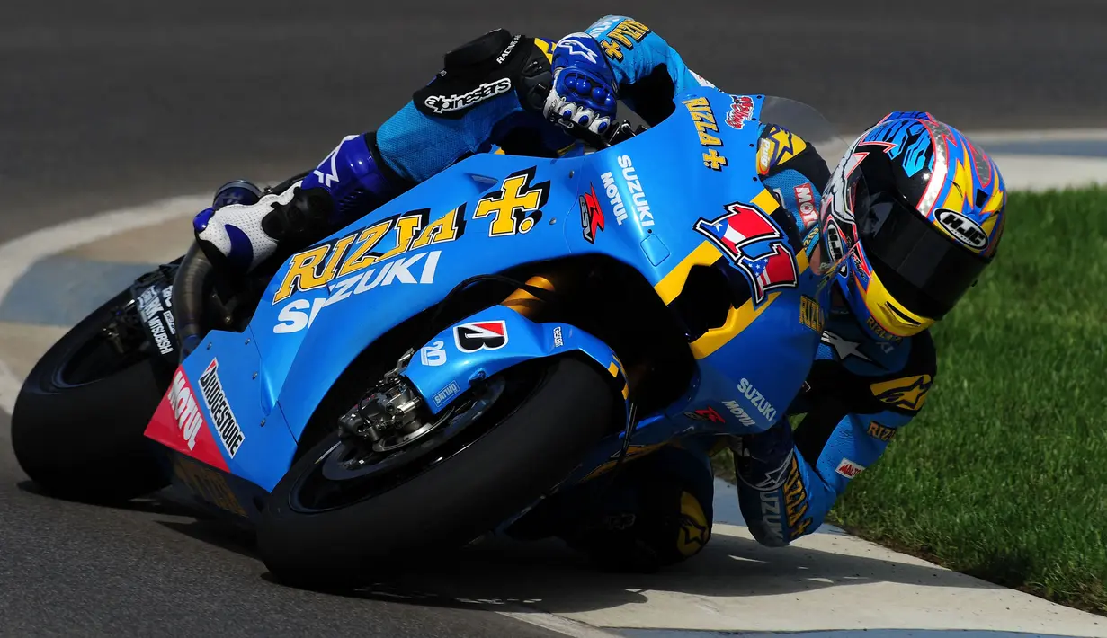 Ben Spies memulai kariernya di MotoGP pada tahun 2008 bersama Suzuki sebelum lebih dikenal sebagai pengganti Valentino Rossi di Yamah pada tahun 2011. Saat itu ia hanya tampil di tiga balapan untuk menggantikan Loris Capirossi yang mengalami cedera. Namun, di musim yang sama, Spies juga menjadi juara di AMA Superbike. (Getty Images via AFP/Robert Laberge)