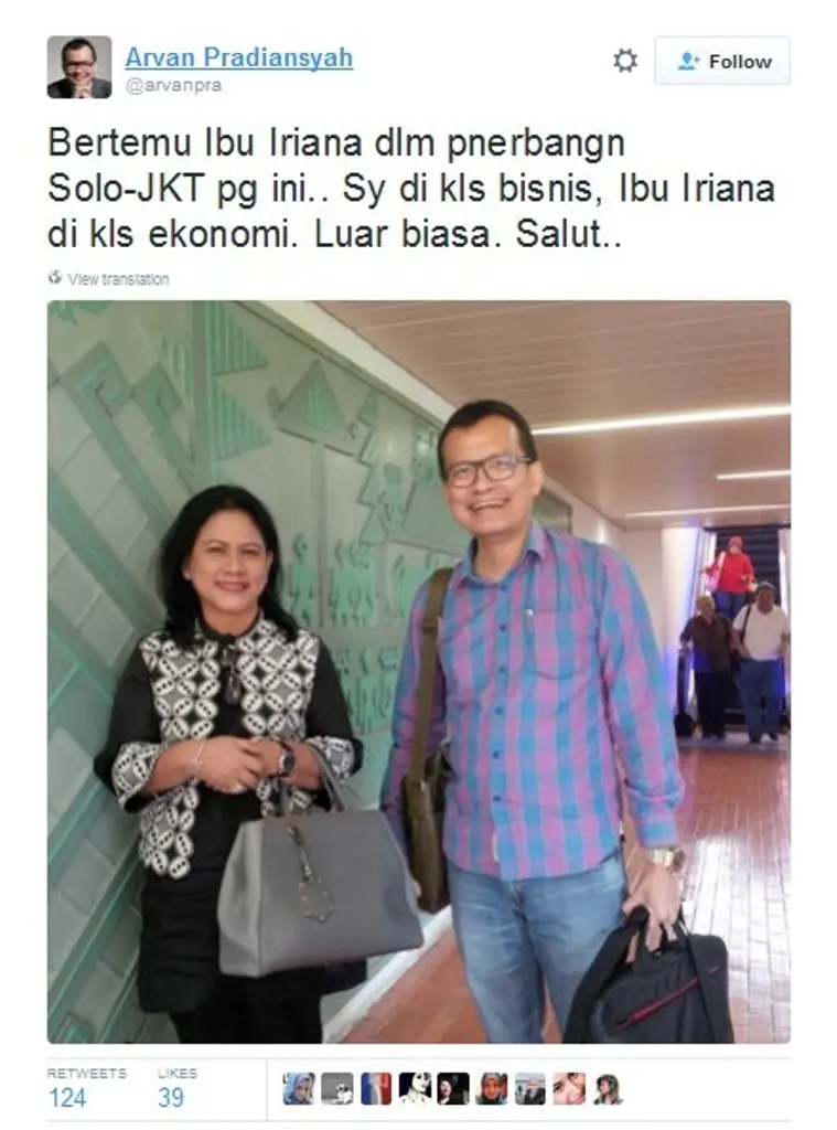 Potret kesederhanaan Iriana Jokowi yang bikin kagum netizen. (Foto: twitter.com/arvanpra)