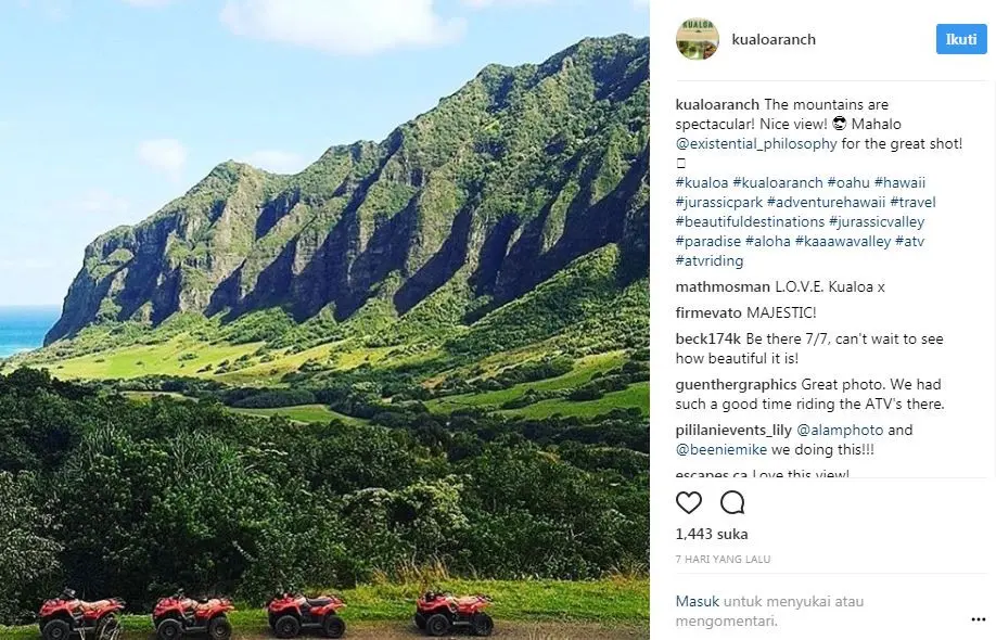 Untuk Anda penggemar berat film Jumanji, Anda dapat mengunjungi beberapa lokasi seru berikut ini. (Foto: Instagram @kualoaranch)