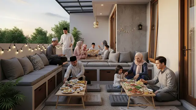Teras dengan Bangku Permanen Multifungsi