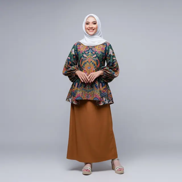 Model Atasan Batik Wanita Elegan Dipadu Dengan Rok Polos Tren 2025/Ilustrasi AI