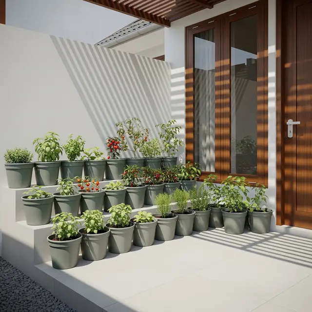 9 Ide Kebun Sayur Minimalis di Teras Sempit dengan Pot Plastik Bertingkat, Solusi Urban Asri