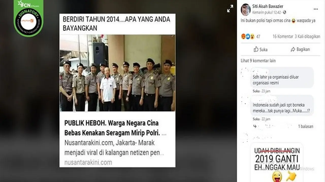 Gambar Tangkapan Layar Foto Sejumlah Pria Kenakan Seragam Polri (sumber: Facebook)