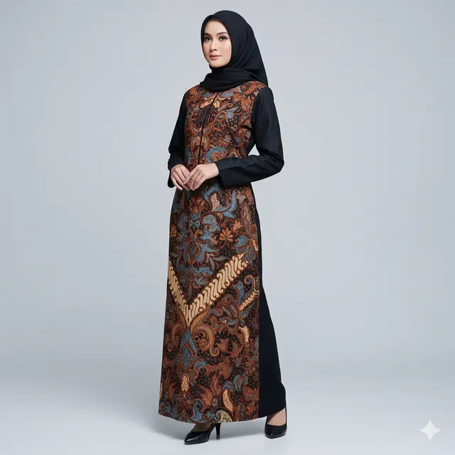 Model Gamis Batik Kombinasi Kain Polos Tren 2025. Gemini