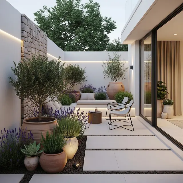 Taman Mediterania untuk Rumah Modern yang Elegan dan Menenangkan (AI Generated)