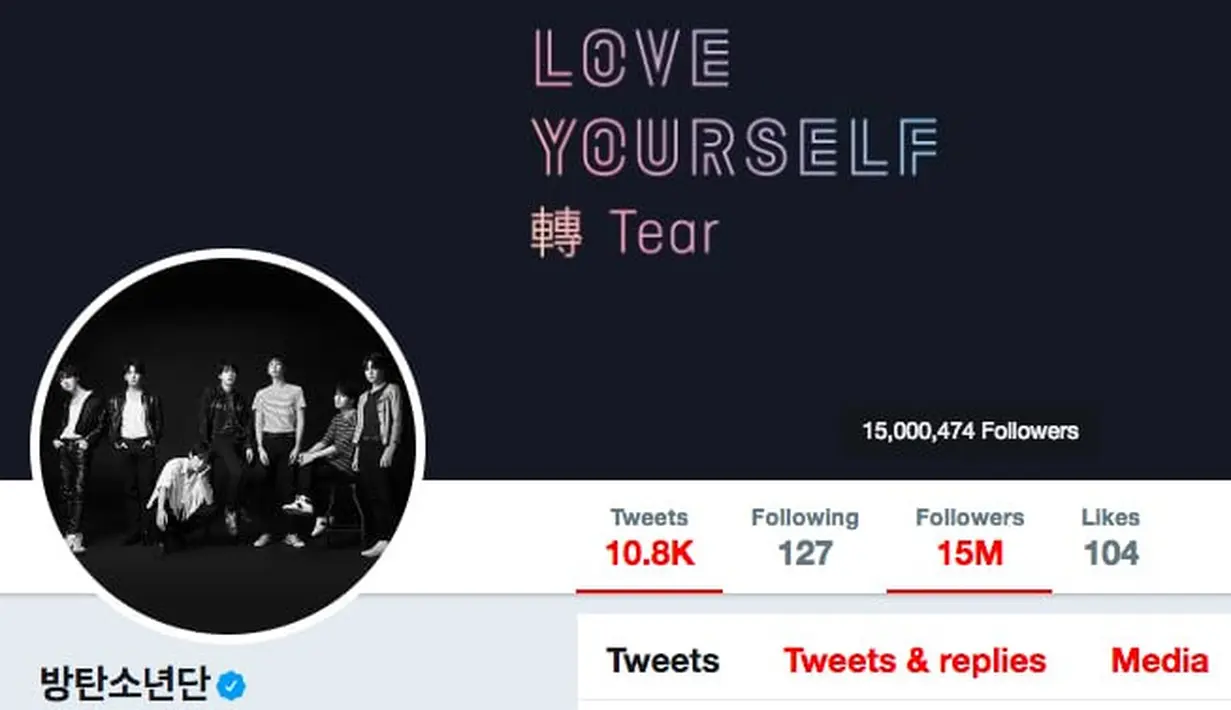 Tak hanya itu, kini akun Twitter resmi BTS, @BTS_twt mencapai 15 juta followers. Hal ini membuat BTS jadi artis Korea Selatan yang follower akun Twitter-nya mencapai 15 juta. (Foto: soompi.com)