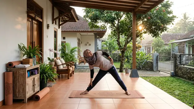 Ide Teras untuk Area Olahraga dan Cocok untuk Orang Mageran Model dengan Area Yoga dan Peregangan