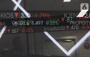 Pengunjung melintas dilayar pergerakan saham di BEI, Jakarta, Senin (30/12/2019). Pada penutupan IHSG 2019 ditutup melemah cukup signifikan 29,78 (0,47%) ke posisi 6.194.50. (Liputan6.com/Angga Yuniar)
