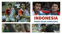 Sepanjang sejarah turnamen, ada 10 pasangan ganda putra Indonesia yang meraih gelar juara dunia. (Foto: AFP, Liputan6.com, Bola.com, Grafis: Wiwig Prayugi).