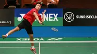 Tunggal putra Indonesia Anthony Sinisuka Ginting lolos ke babak kedua Indonesian Masters 2015 di Malang, Jawa Timur, Rabu (2/12/2015). (Liputan6.com/Humas PP PBSI)