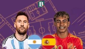 Finalissima - Argentina Vs Spanyol - Lionel Messi Vs Lamine Yamal. (Bola.com/Gregah Nurikhsani)