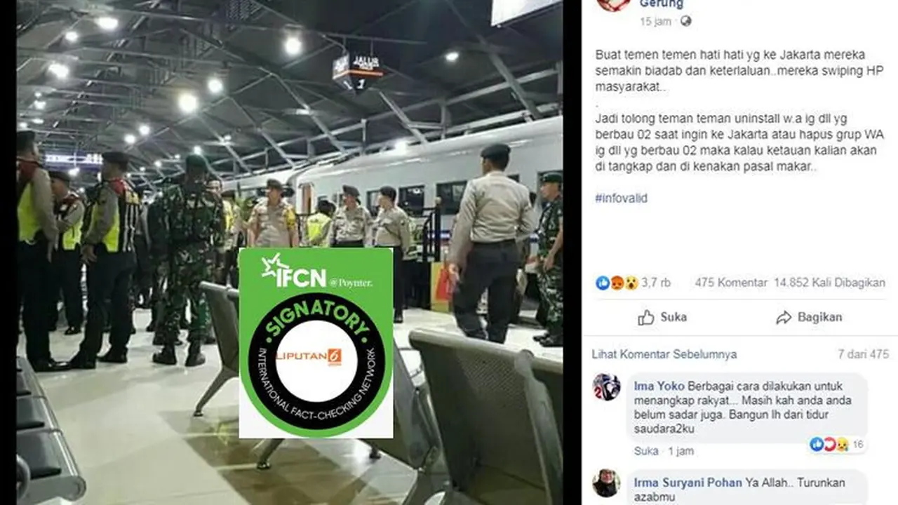 [Cek Fakta] Gambar Tangkapan Layar Razia Polisi dan TNI di Stasiun Kereta