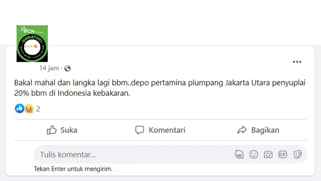 Tangkapan layar klaim kebakaran depo Pertamina Plumpang BBM akan langka